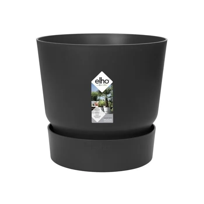 Elho Maceta Greenville 40 Exterior Ø 39 x H 36.8 cm Negro Living Plástico Reciclado Resistente Heladas Tapa Agua Integrada 1