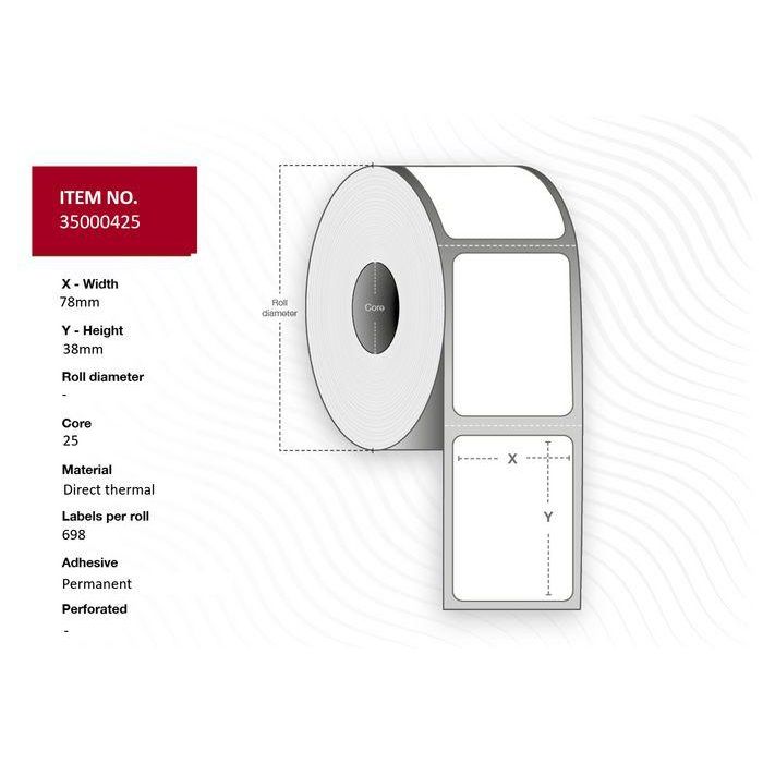 Capture Label 78 x 38 - Core 25. White. Premium. DT. Permanent. 698 labels per roll. 4 rolls per box. Black Mark Capture Label 78 x 38 - Core 25. White. Premium. DT. Permanent. 698 labels per roll. 4 rolls per box. Black Mark