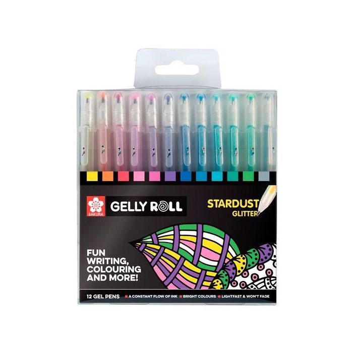 Talens Bolígrafos de Gel Stardust Glitter Estuche de 12 Colores Surtidos - Efecto Brillante
