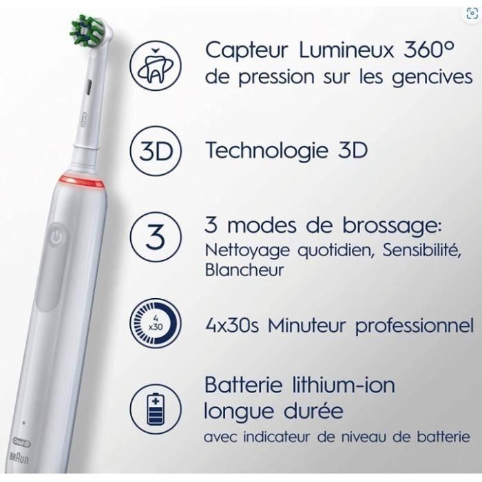 Oral-B Pro 3 3000 Blanco Cepillo de Dientes Eléctrico - 2 Cabezales - Cabeza Redonda - 3 Modos de Cepillado 3 Oral-B Pro 3 3000 Blanco Cepillo de Dientes Eléctrico - 2 Cabezales - Cabeza Redonda - 3 Modos de Cepillado 3