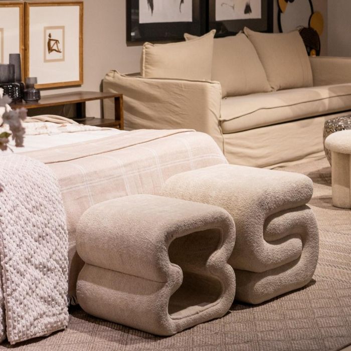 Puf Beige Tejido Salón 45 X 42 X 42 cm