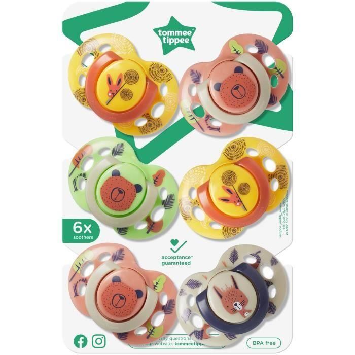 Chupetes - TOMMEE TIPPEE - FUN - 6-18 meses - Juego de 6 - Forma Ortodoncia Simétrica - Silicona sin BPA 1