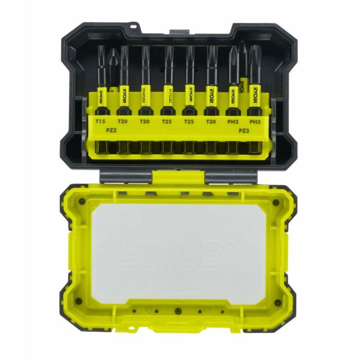 Ryobi Caja de impacto a prueba de golpes con kit de 10 puntas de atornillado de 50 mm Torx, Philips, Pozidriv 2 Ryobi Caja de impacto a prueba de golpes con kit de 10 puntas de atornillado de 50 mm Torx, Philips, Pozidriv 2