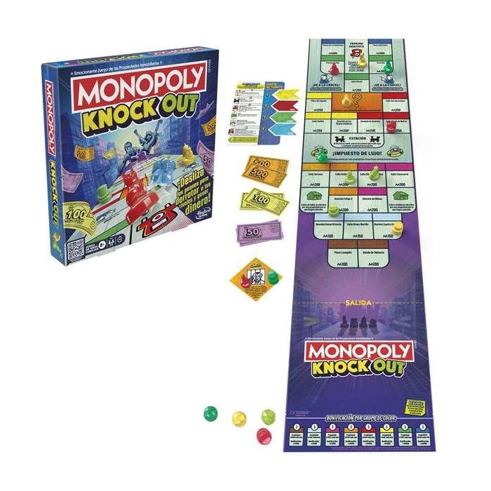 Juego monopoly knockout. desliza los peones para derrotar a tus rivales y ganar dinero. 2