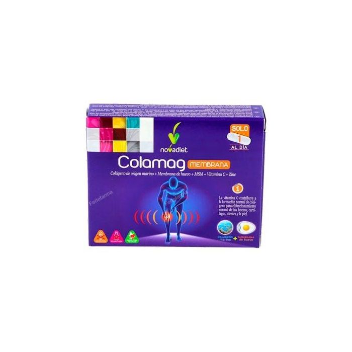 NOVADIET Colamag Membrana con Colágeno, Membrana de Huevo, MSM y Vitamina C para Articulaciones y Huesos, 30 Cápsulas