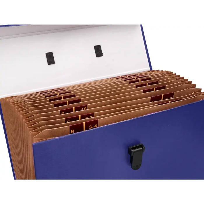 Liderpapel Maletín con Fuelle y Asa, Cartón Forrado, 19 Departamentos, 255x390x120 mm, Color Azul 5