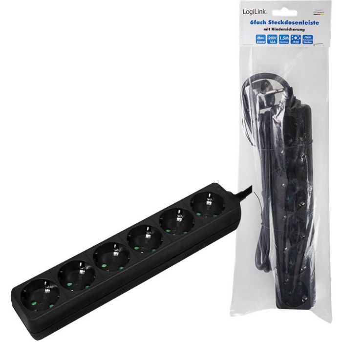 Logilink Steckdosenleiste 6-fach mit Schutzkontakt , schw. 3 Logilink Steckdosenleiste 6-fach mit Schutzkontakt , schw. 3