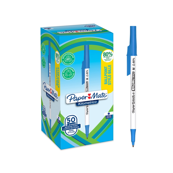 Papermate Kilométrico Bolígrafo Punta 1 mm Plástico Reciclado 80% Color Azul Caja 50 Unidades 1
