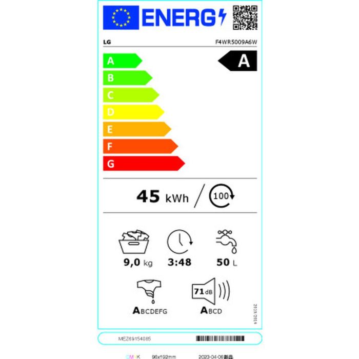 Lavadora LG F4WR5009A6W 60 cm 1400 rpm 9 kg 1 Lavadora LG F4WR5009A6W 60 cm 1400 rpm 9 kg 1
