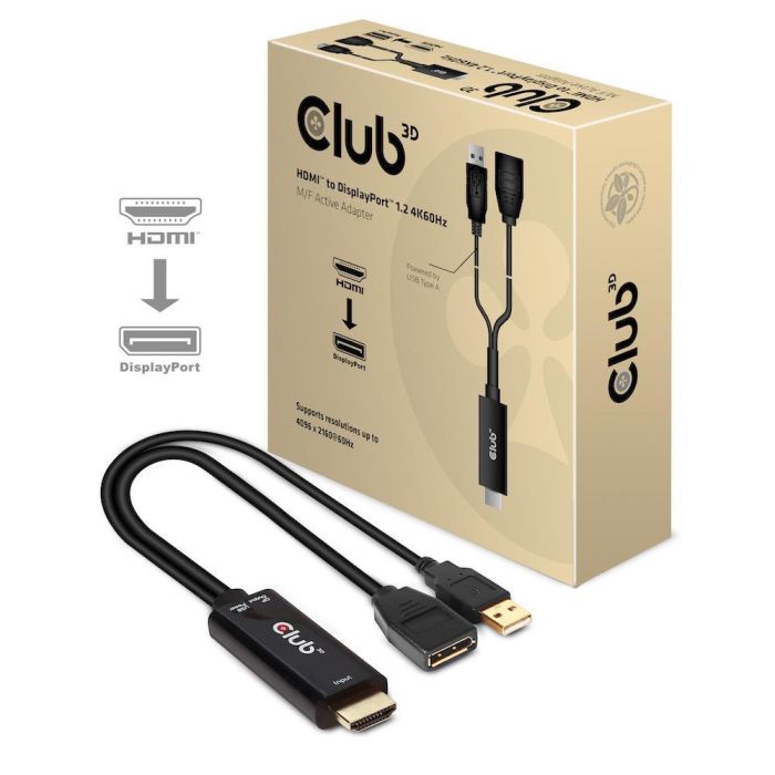 Club3D Adaptador Activo HDMI 2.0 a DisplayPort 1.2 4K 60Hz HDR Macho/Hembra Negro 0.25m