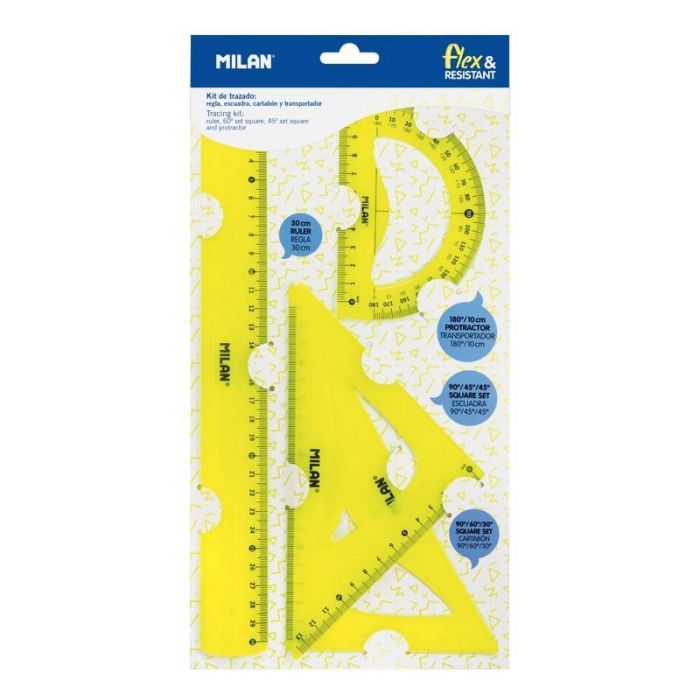 Milan Reglas Flex&Resistant 30 cm Amarillo Translucido Kit 4 Piezas