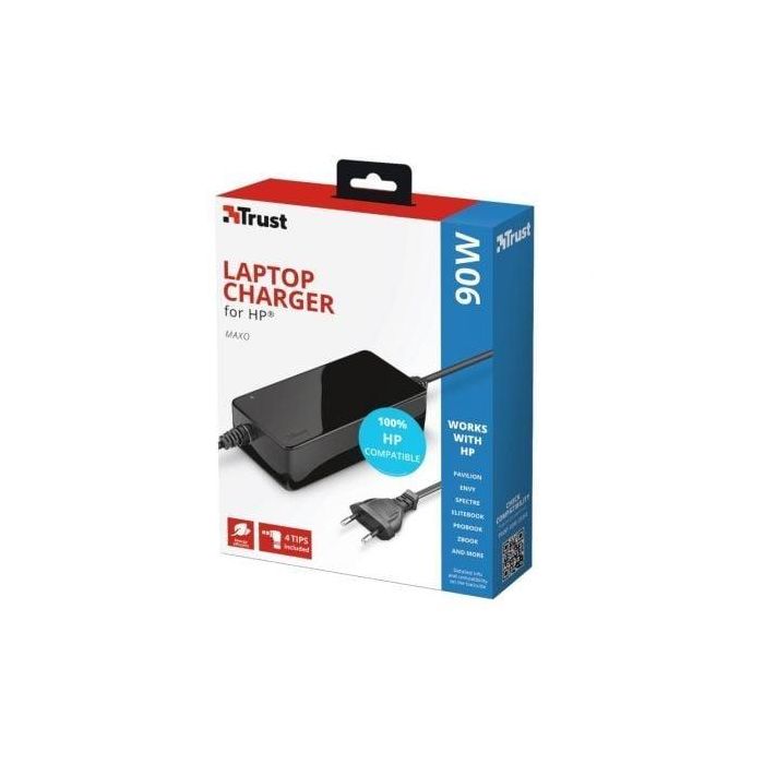 Trust MAXO 23393 Cargador Portátil 90W Automático para HP, Compatible 18-20V, con 4 Conectores y Protección Inteligente 4 Trust MAXO 23393 Cargador Portátil 90W Automático para HP, Compatible 18-20V, con 4 Conectores y Protección Inteligente 4