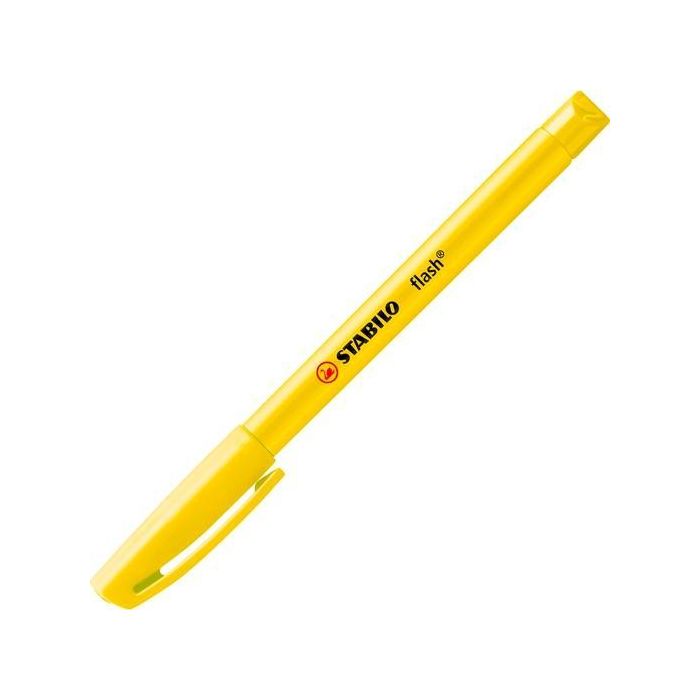 Stabilo Marcador Fluorescente Flash Amarillo, Caja de 10 Unidades, Tinta Visible, Anti-Secado, Trazo Fino y Ancho