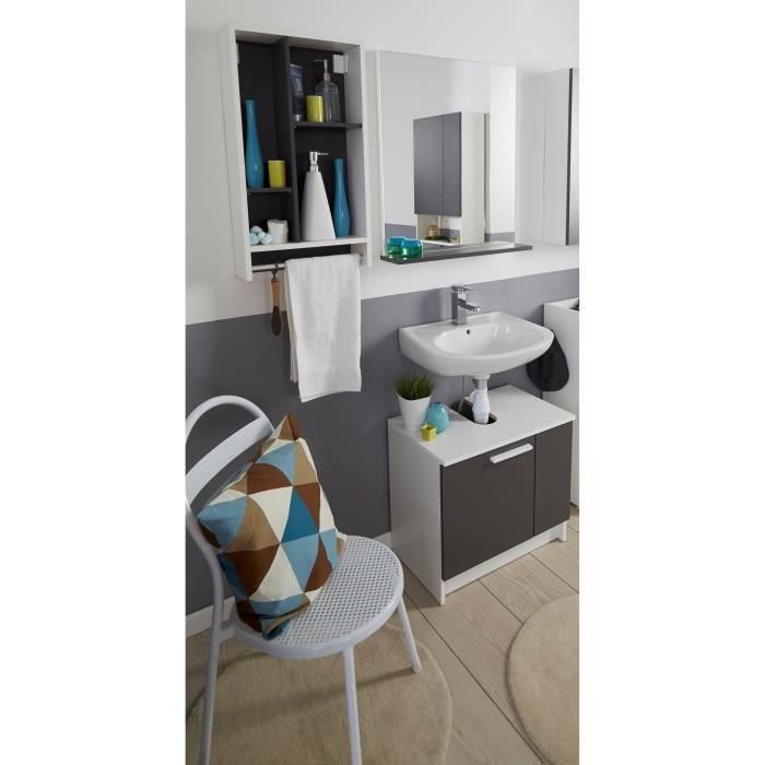 Mueble lavabo VERSA de 2 puertas - Gris sombra y blanco - L 59 x P 38 x 55 cm 1