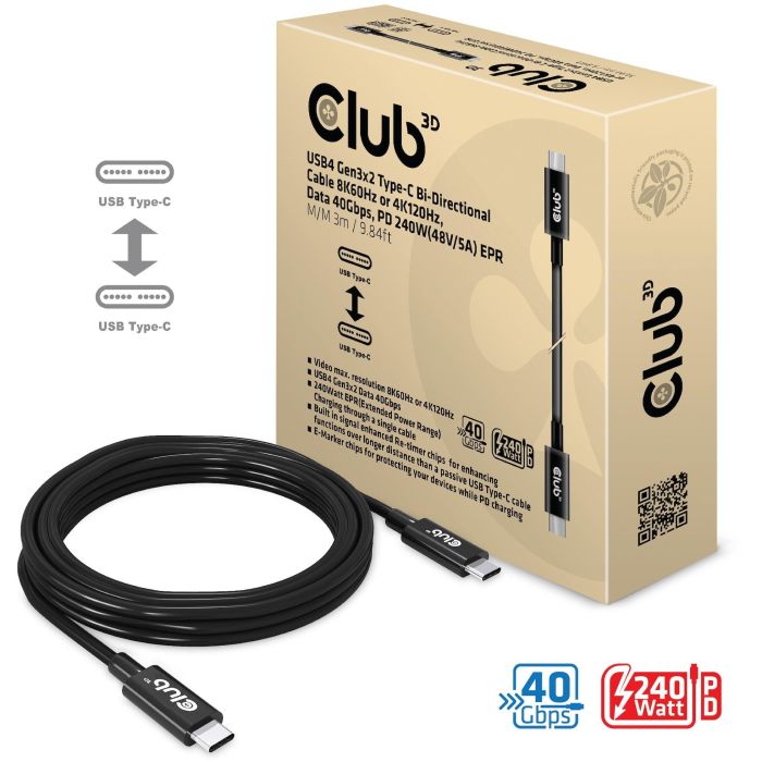 Club3D Cable USB 4 Tipo C PD 240W, 8K, 40Gbps, 3m 4 Club3D Cable USB 4 Tipo C PD 240W, 8K, 40Gbps, 3m 4