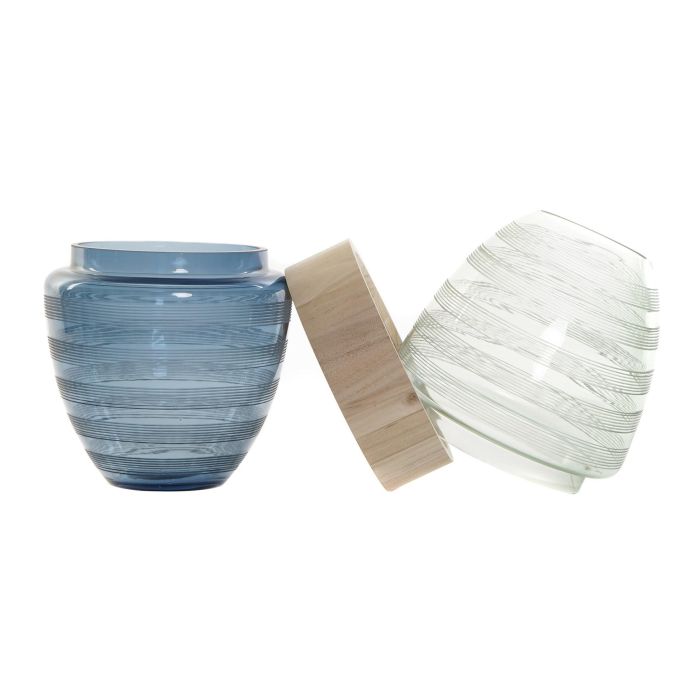 DKD Home Decor Jarrón Moderno Azul Marino Marron Cristal Madera 21 x 43 x 21 cm 2