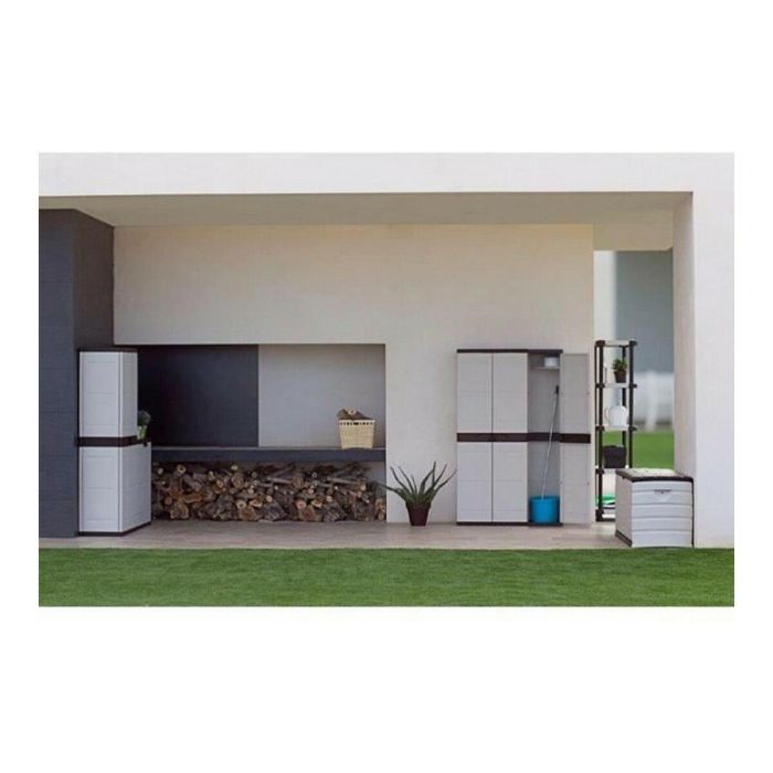 Plastiken Titanio Armario bajo 2 puertas con estantes Beige y Negro A70xP44xH88 cm Interior/Exterior 1