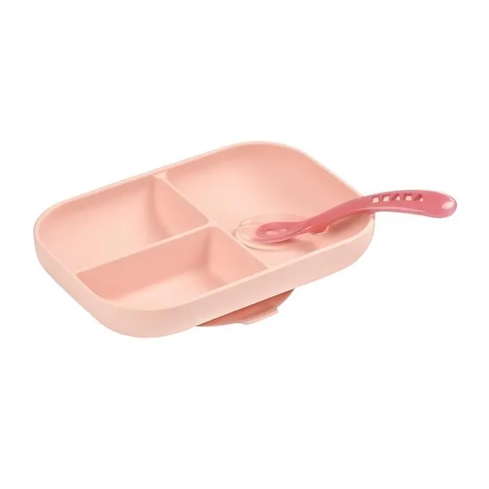 BEABA Set de almuerzo de silicona 2 piezas compartimentadas - rosa 1