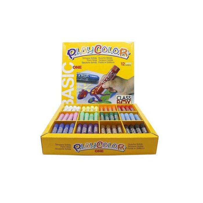 Instant Témpera Sólida en Barra Playcolor Escolar, 144 Unidades, 12 Colores Surtidos para Papel Cartulina Madera