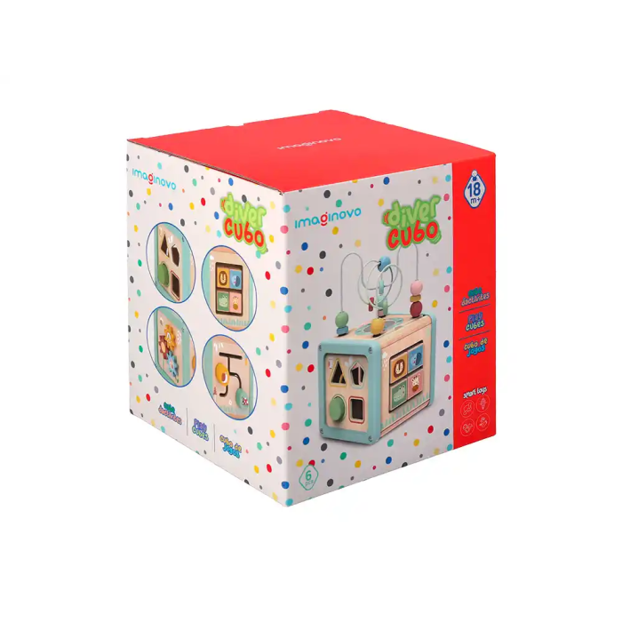 Imaginovo Juego Infantil Cubo de Actividades de Madera +18 Meses 15,5x15,5x28cm 9