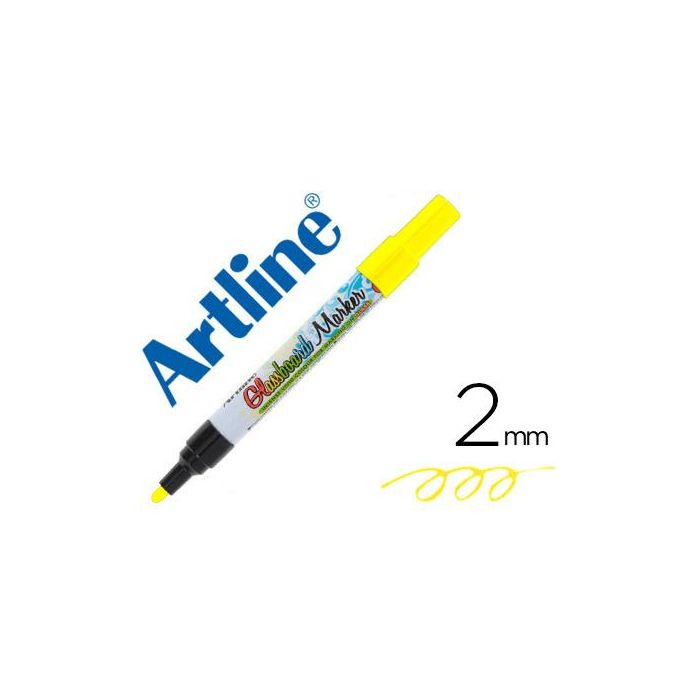 Rotulador Artline Glass Marker Especial Cristal Borrable En Seco O Humedo Color Amarillo Fluor 12 unidades