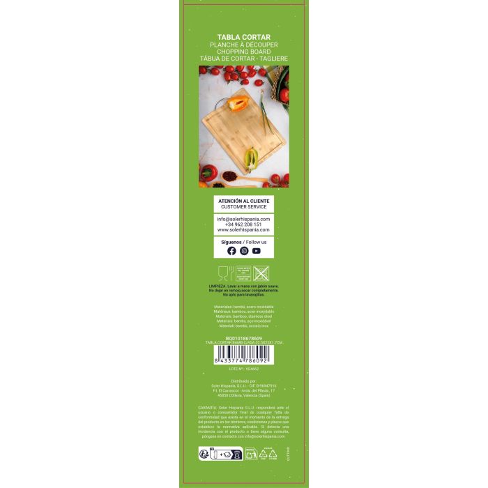 Quttin Tabla de Cortar de Bambú con Asa 32.5 x 25 x 1.7 cm (8 Unidades) 4