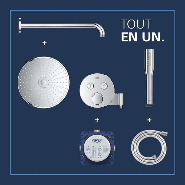 Conjunto de ducha empotrado - Todo tipo de chorros - Mezclador termostático - GROHE - 34878000 - Gris 1 Conjunto de ducha empotrado - Todo tipo de chorros - Mezclador termostático - GROHE - 34878000 - Gris 1