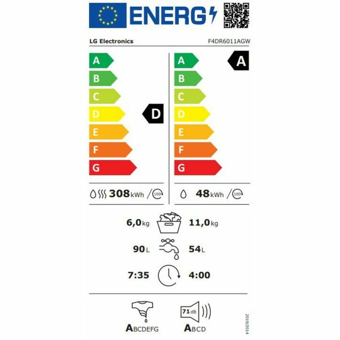 Lavadora-Secadora Inteligente LG F4DR6011AGW 11 kg/6 kg 1400 rpm 6