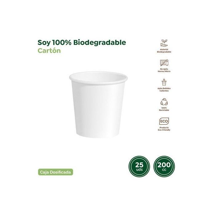 Vaso Cartón Biodegradable 200Cc Blanco Pack 25 Ud Vaso Cartón Biodegradable 200Cc Blanco Pack 25 Ud