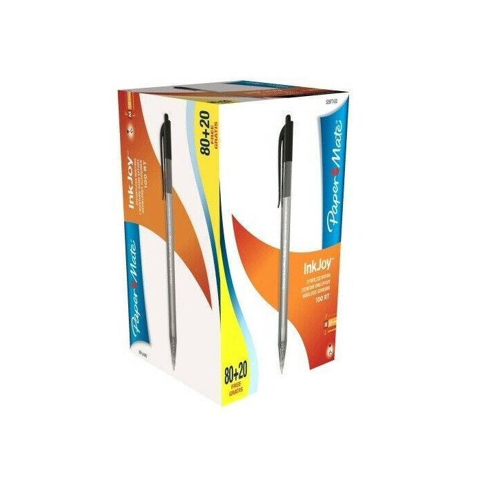 Paper Mate Inkjoy 100 Bolígrafo Retráctil Triangular Negro Caja De 80+20 Paper Mate Inkjoy 100 Bolígrafo Retráctil Triangular Negro Caja De 80+20