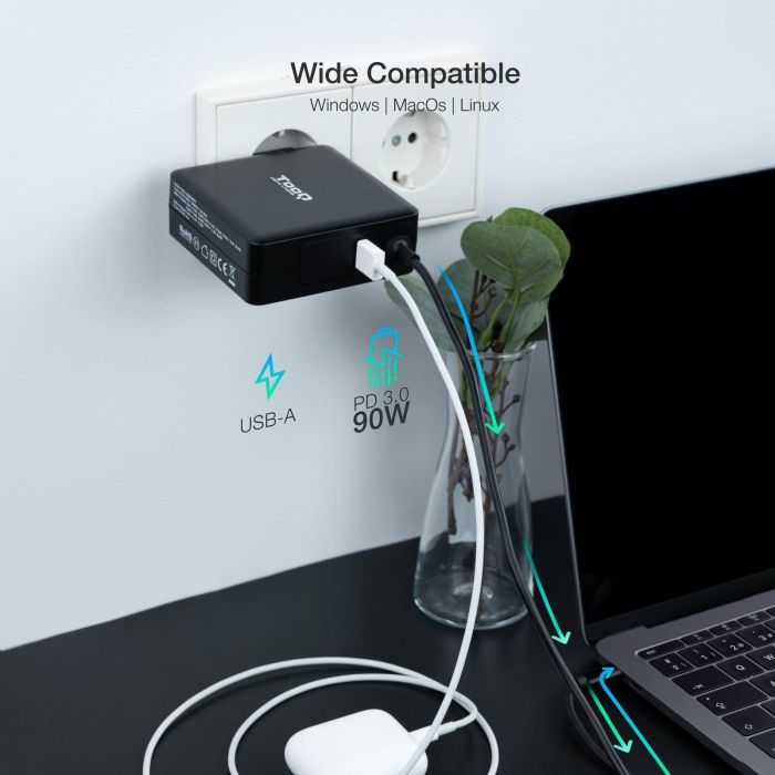 Tooq Cargador Portátil TQLC-USBC90PD 90W USB-C PD 3.0, Compatible con MAC, Negro 2 Tooq Cargador Portátil TQLC-USBC90PD 90W USB-C PD 3.0, Compatible con MAC, Negro 2