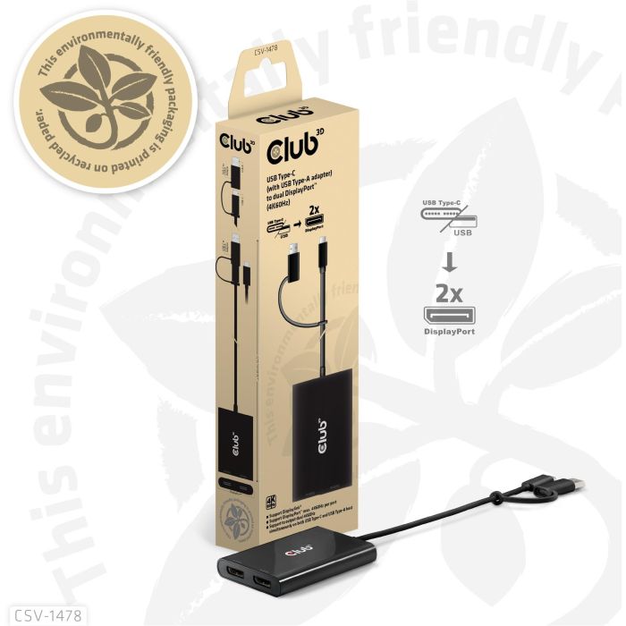 Club3D CSV-1478 Adaptador USB-C a 2x DisplayPort 4K@60Hz - Conexión Dual Monitor para PC Portátil y Escritorio Negro 3 Club3D CSV-1478 Adaptador USB-C a 2x DisplayPort 4K@60Hz - Conexión Dual Monitor para PC Portátil y Escritorio Negro 3
