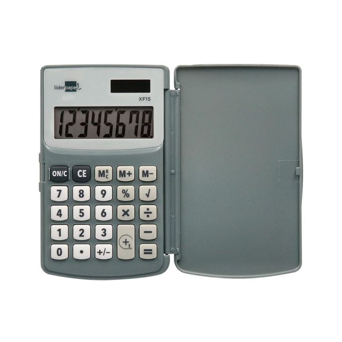 Calculadora Liderpapel Bolsillo Xf15 10 Digitos Con Tapa Solar Y Pilas Color Gris 123x75x12 mm 3