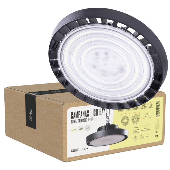 BX3 Campana High Bay LED 100W IP65 4000K 120 Grados para Alturas Grandes (HVB100W-N2-W) - Iluminacion Industrial