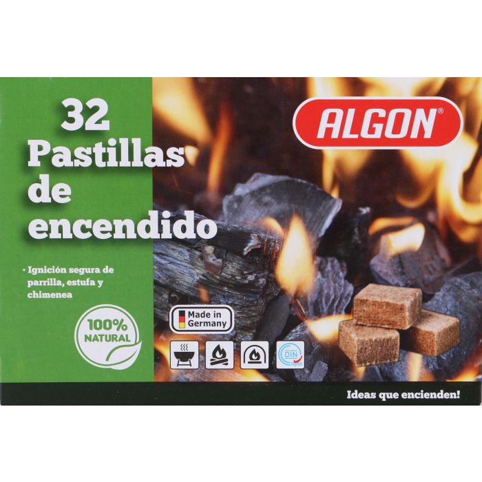 Algon Bbq Pastilla Madera Natural Con Cera 32 Piezas 19,4 cm x 13,4 cm x 2,4 cm (24 Unidades)