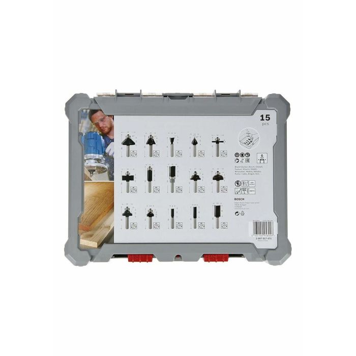 Bosch 2 607 017 471 Juego de Fresas Mixtas 6mm Vástago – 15 Piezas con Diámetros Variados y Estuche de Transporte 9