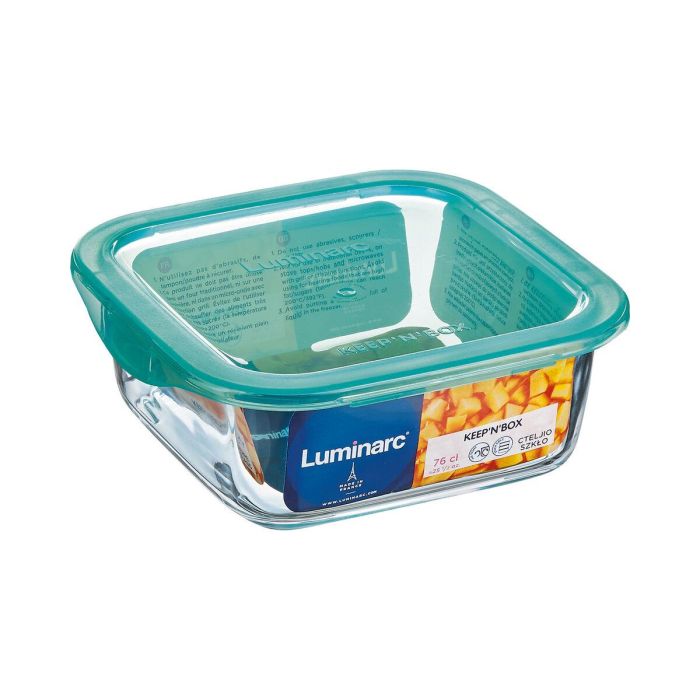 Fiambrera Cuadrada con Tapa Luminarc Keep'n Lagon 10 x 5,4 cm Turquesa 380 ml Bicolor Vidrio (6 Unidades) 2