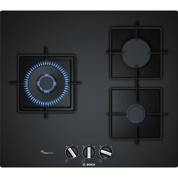 BOSCH PPC6A6B10 Placa de gas - 3 chimeneas - 8000 W - W 59 x D 52 cm - Revestimiento de vidrio - Negro BOSCH PPC6A6B10 Placa de gas - 3 chimeneas - 8000 W - W 59 x D 52 cm - Revestimiento de vidrio - Negro