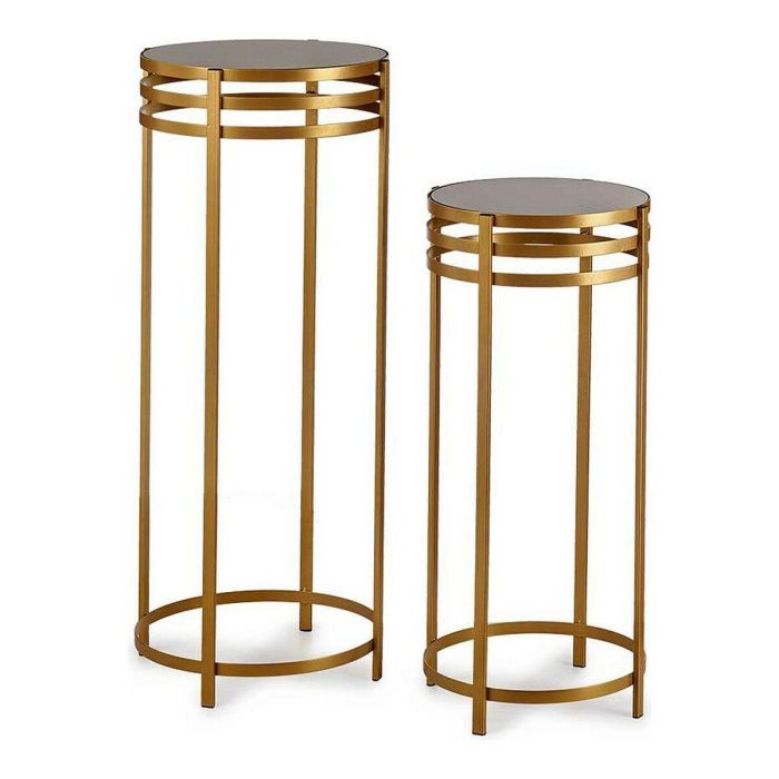 Set 2 Mesas Altas Negro Oro Giftdecor 42.5x105 cm, Cristal y Metal Set 2 Mesas Altas Negro Oro Giftdecor 42.5x105 cm, Cristal y Metal