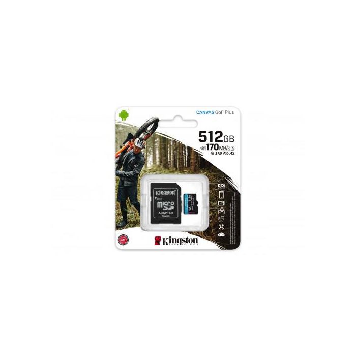 Kingston SDCG3/512GB Tarjeta Memoria CANVAS Go! Plus 512GB microSD 170MB/s U3 V30 A2 4K UHD Adaptador para Cámaras Acción, Drones, Android 2 Kingston SDCG3/512GB Tarjeta Memoria CANVAS Go! Plus 512GB microSD 170MB/s U3 V30 A2 4K UHD Adaptador para Cámaras Acción, Drones, Android 2