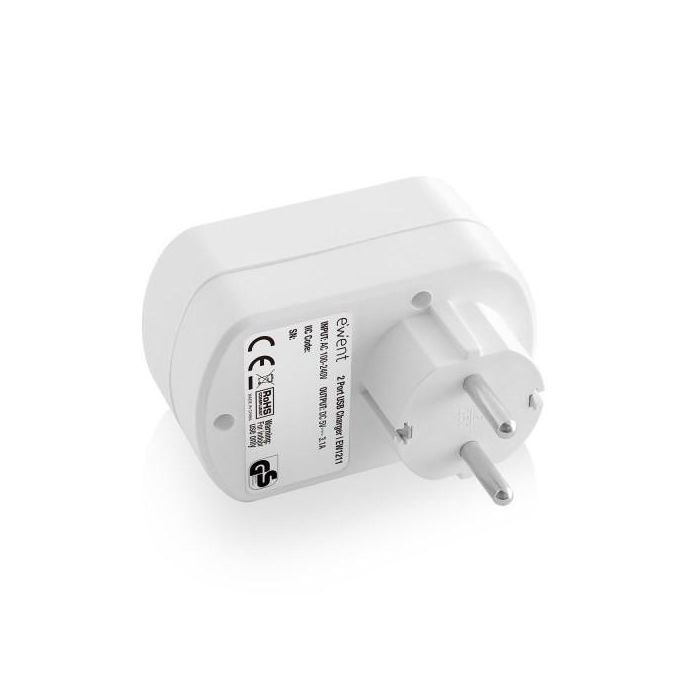 Ewent EW1211 Cargador USB 2 Puertos 155 W para Tableta y Smartphone con Protección Integrada 1