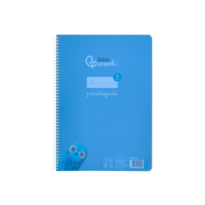 Liderpapel Cuaderno Espiral A4 Pautaguía Tapa Plástico 80 Hojas 90gr Cuadro Pautado 4mm Con Margen Color Azul 1