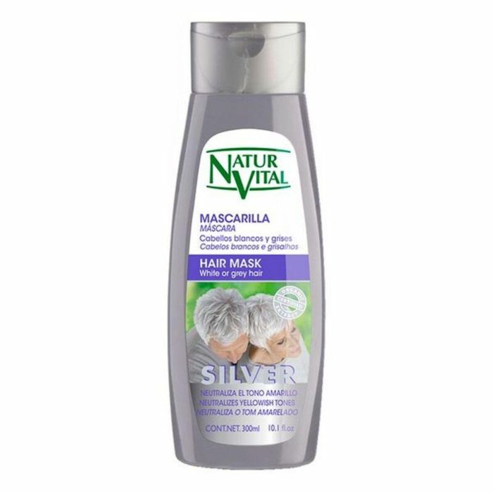 Natur Vital Mascarilla Silver White or Gray Hair 300 ml para Cabello Blanco y Gris Neutraliza Tonos Amarillentos
