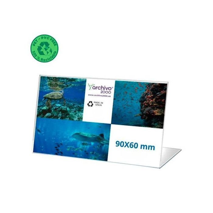 Archivo 2000 Expositor Sobremesa L Flexible 90x60 mm Horizontal PET 100% Reciclable Resistente Ignifugo Uso Alimentario