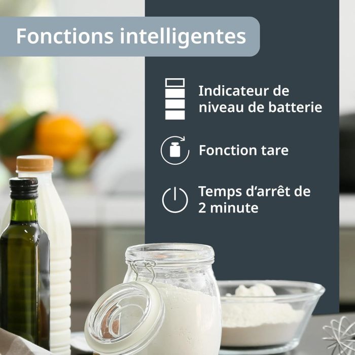 Báscula de cocina digital - ADE - LEONIE - Plástico ABS - 22 x 17 cm - Incluye 1 pila Cr 2032 - Negra 2 Báscula de cocina digital - ADE - LEONIE - Plástico ABS - 22 x 17 cm - Incluye 1 pila Cr 2032 - Negra 2