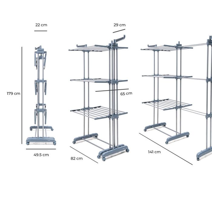 Tendedero Plegable Vertical Extensible con Ruedas Dolver XL InnovaGoods 30 Barras 2