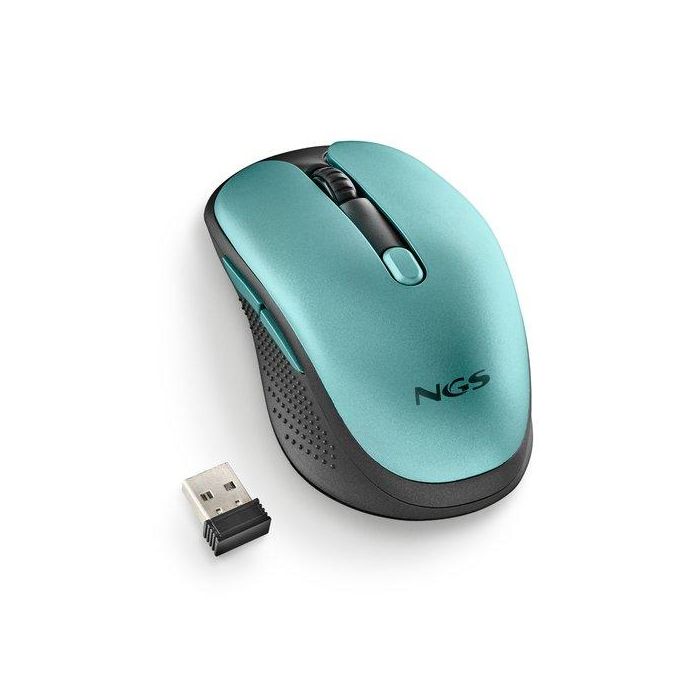 NGS EVORUSTICE Ratón Inalámbrico Óptico Recargable 600mAh Teclas Silenciosas 1600 DPI 2.4Ghz 5 Botones Diestro Compacto Verde Agua