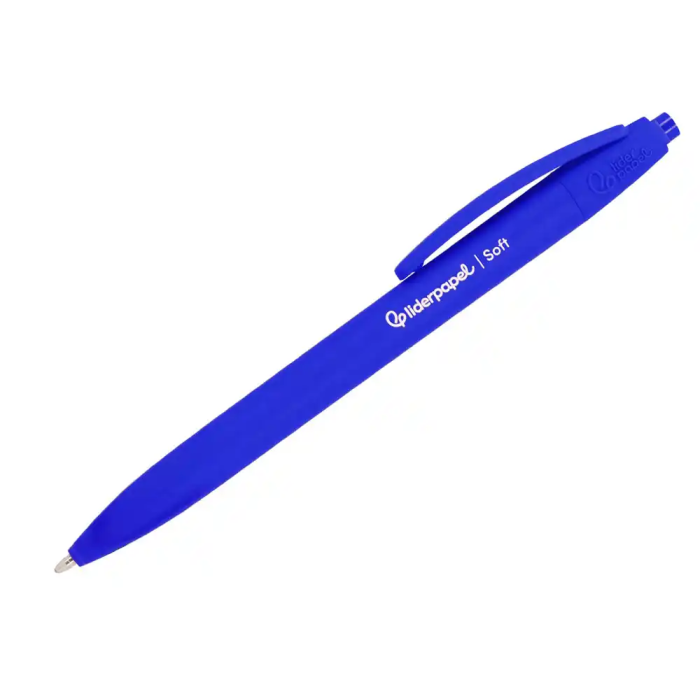 Liderpapel Bolígrafo Retráctil con Clip, Punta 1 mm, Tinta Azul, Acabado Soft Touch, Cuerpo Azul