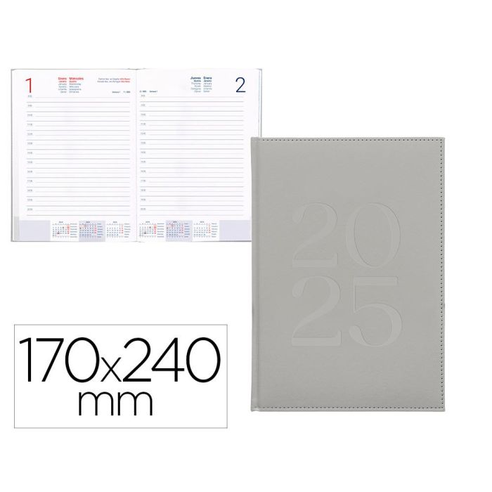 Agenda Encuadernada Liderpapel Creta 170x240 mm 2025 Dia Pagina Color Gris Papel 70 gr