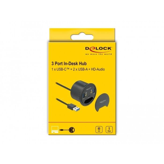 DELOCK 3 Port Tisch-Hub 1x USB Type-C und 2x USB Typ-A + HD-Audio Ports 4 DELOCK 3 Port Tisch-Hub 1x USB Type-C und 2x USB Typ-A + HD-Audio Ports 4